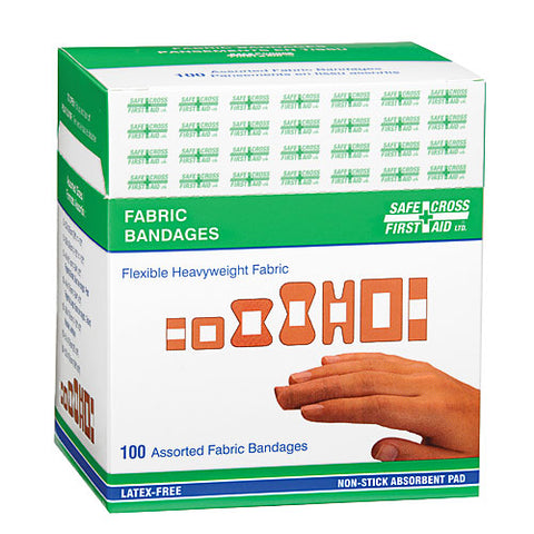 Fabric Bandages, Assorted Sizes, Heavyweight, 100/Box