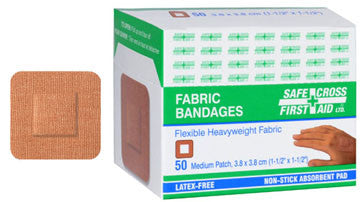 Fabric Bandages, Small Patch, 3.8 x 3.8 cm, Heavyweight, 50/Box
