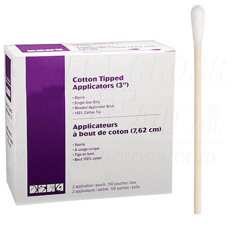 Cotton Tipped Applicators, 2/Pk  Single-End, Sterile, 100/box - 7.6 cm
