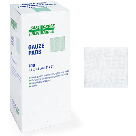 Gauze Pads, 5.1 x 5.1 cm (2" x 2") Sterile, 100/Box
