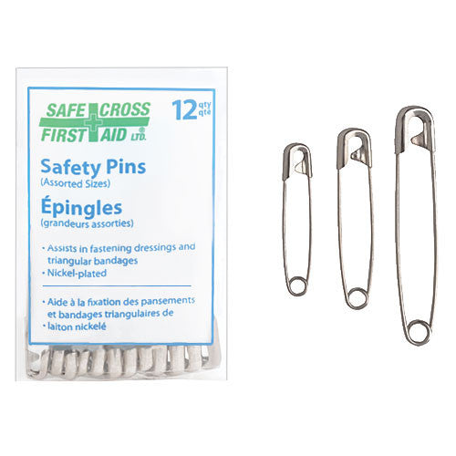 Safety Pins, Assorted Sizes, 12/Package