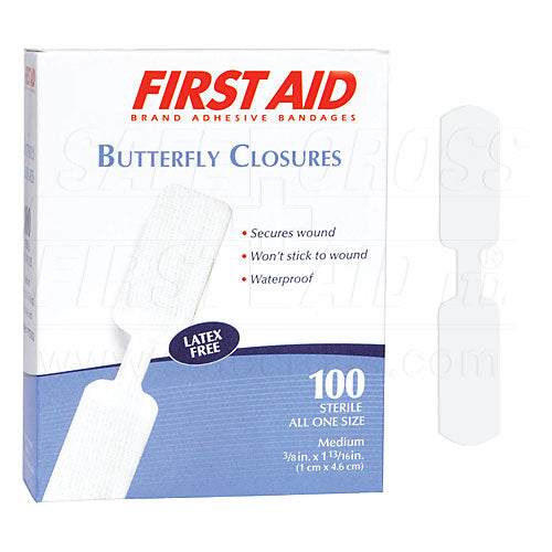 Butterfly Skin Closures, Medium, 1 x 4.6 cm, 100/Box