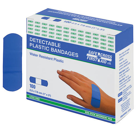 Plastic Detectable Bandages, 2.5 x 7.6 cm, 100/Box