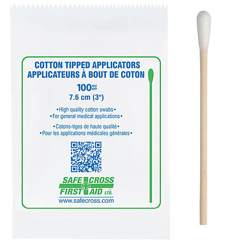 Cotton Tipped Applicators, Single-End, 100/Package - Sterile - 7.6 cm