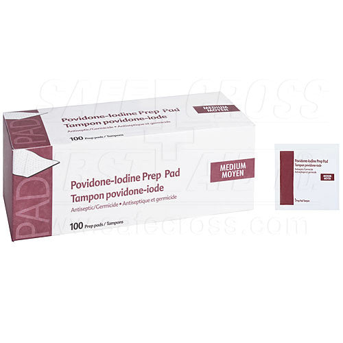Povidone Iodine, Antiseptic Prep Pads, 100/Box